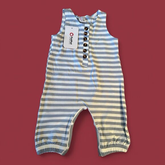 PatPat Stripe Print Sleeveless Baby Jumpsuit 0-3 Month - Picture 1 of 3